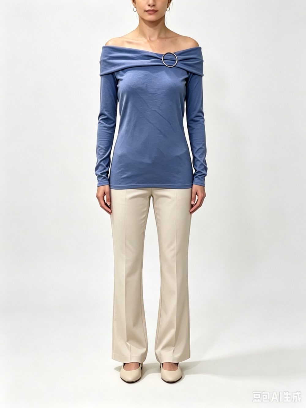 White House Black Market Blue Off Shoulder Ring Detail Top XXS